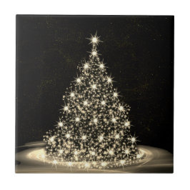 Kerstfeest Gouden Glanzende Boom Winter Zwart Tegeltje