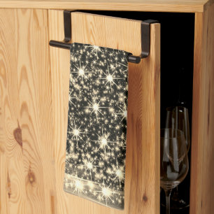 Kerstfeest Gouden Glanzende Boom Winter Zwart Theedoek