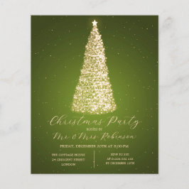 Kerstfeest Gouden Groene Boom Sparkle Invite Flyer