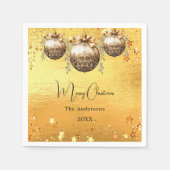 Kerstfeest gouden kerstballen sterren servet (Voorkant)