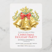 Kerstfeest gouden klokken en rode boog kunst folie uitnodiging (Voorkant)