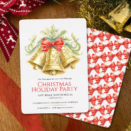 Kerstfeest gouden klokken en rode boog kunst folie uitnodiging