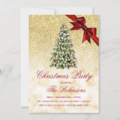 kerstfeest | Gouden Marmeren Boom & Rood Lint Kaart (Voorkant)