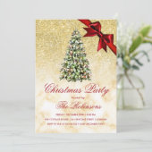 kerstfeest | Gouden Marmeren Boom & Rood Lint Kaart (Staand voorkant)