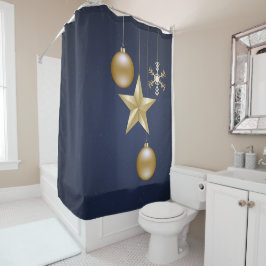 Kerstfeest Gouden Ornament Navy Blauwe Elegante Douchegordijn