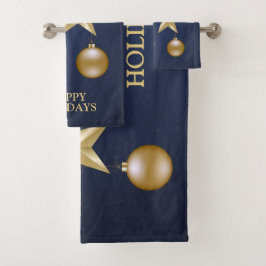 Kerstfeest Gouden Ornament Navyblauw Elegant Bad Handdoek