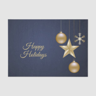 Kerstfeest Gouden Ornament Navyblauw Elegant Tissuepapier