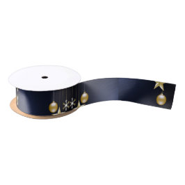 Kerstfeest Gouden Ornamenten Marineblauw Elegant Satijnen Lint
