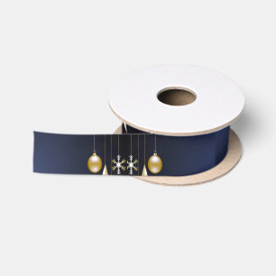 Kerstfeest Gouden Ornamenten Marineblauw Elegant Satijnen Lint
