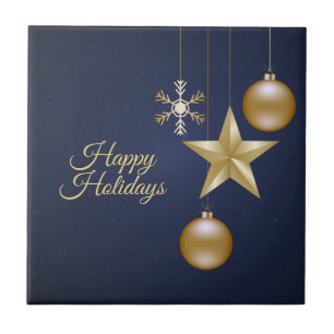 Kerstfeest Gouden Ornamenten Marineblauw Elegant Tegeltje