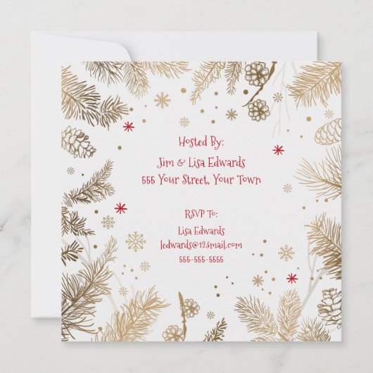 kerstfeest, gouden pins, kaart (Achterkant)