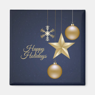 Kerstfeest Gouden Sieraden Marineblauw Elegant Magneet