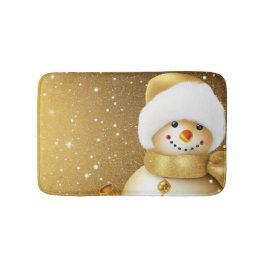 Kerstfeest Gouden Sneeuwman Sneeuwvlokken Vakantie Badmat