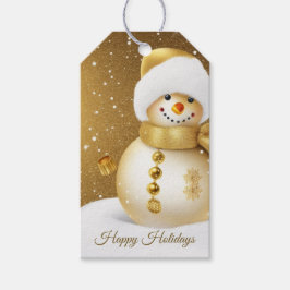 Kerstfeest Gouden Sneeuwman Sneeuwvlokken Vakantie Cadeaulabel