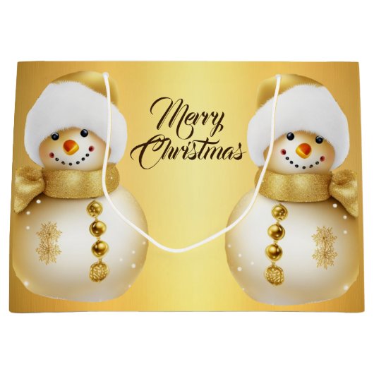 Kerstfeest Gouden Sneeuwman Winter Vakantie Groot Cadeauzakje (Voorkant)