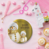 Kerstfeest Gouden Sneeuwman Winter Vakantie Papieren Bordje (Feest)