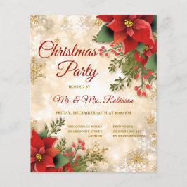 Kerstfeest Gouden Sparkle Rode Poinsettia Flyer