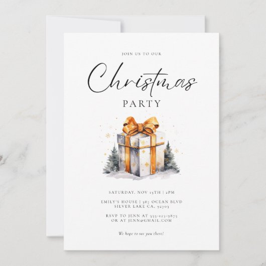 Kerstfeest Gouden Waterverf Kaart (Voorkant)