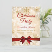 Kerstfeest Gouden Winter Sparkle Rood Lint Kaart (Staand voorkant)