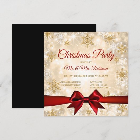Kerstfeest Gouden Winter Sparkle Rood Lint Kaart (Voorkant / Achterkant)