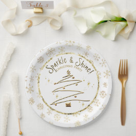 Kerstfeest Gouden Witte Sparkle en Shine Papieren Bordje