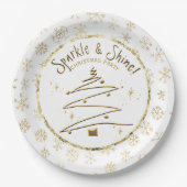Kerstfeest Gouden Witte Sparkle en Shine Papieren Bordje (Voorkant)