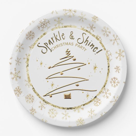 Kerstfeest Gouden Witte Sparkle en Shine Papieren Bordje (Voorkant)