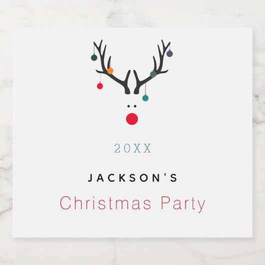 Kerstfeest grap rendier wit rood schattig sparkling wijnetiket (Enkel label)