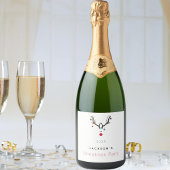 Kerstfeest grap rendier wit rood schattig sparkling wijnetiket
