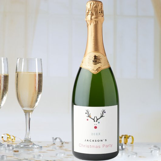 Kerstfeest grap rendier wit rood schattig sparkling wijnetiket