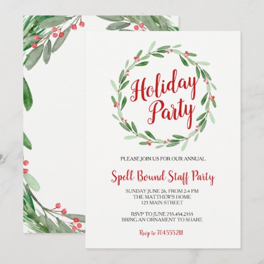 Kerstfeest Greenery Krans Uitnodiging (Voorkant / Achterkant)