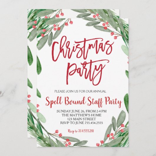 Kerstfeest Greenery Wreath Uitnodiging (Voorkant / Achterkant)