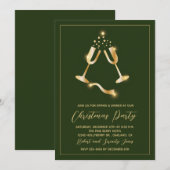 Kerstfeest Groen Goud Champagne Uitnodiging (Voorkant / Achterkant)