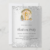 Kerstfeest groen gouden deur zilver kaart (Voorkant)