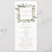 Kerstfeest groen met goud bruiloft programmakaart (Voorkant)