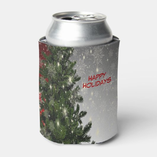 Kerstfeest Groene Boom Rode Zilveren Sneeuwvlokken Blikjeskoeler (Blikje Voorkant)