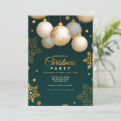 Kerstfeest Groene en Gouden Uitnodiging (Staand voorkant)