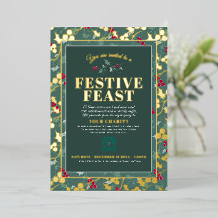 Kerstfeest groene gouden bessen Kerstmis liefdadig Folie Uitnodiging
