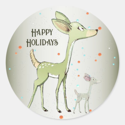 Kerstfeest Groene Herten Vakanties Schattig Ronde Sticker (Voorkant)