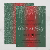 kerstfeest groene rode glitter uitnodiging (Voorkant / Achterkant)