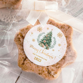 Kerstfeest gunsten | Blush Gold Sneeuwvlokken Ronde Sticker