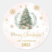 Kerstfeest gunsten | Blush Gold Sneeuwvlokken Ronde Sticker (Voorkant)