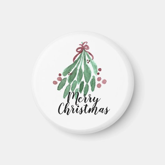 Kerstfeest Hand Waterverf Boom en Strik Magneet (Voorkant)