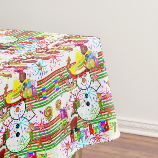 Kerstfeest Happy Birthday Tablecloth Tafelkleed (Voorbeeld)