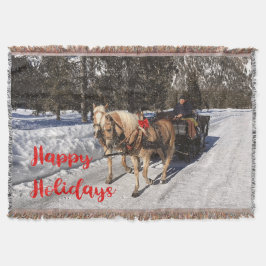 Kerstfeest Happy Holiday Country Horses Sled Rusti Deken