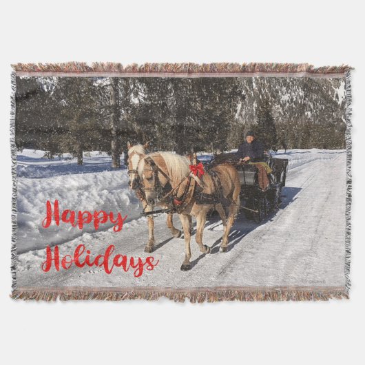 Kerstfeest Happy Holiday Country Horses Sled Rusti Deken (Voorkant)