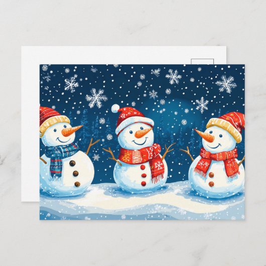 Kerstfeest Happy Snowman's Feestdagenkaart (Voorkant / Achterkant)