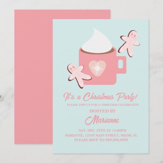 Kerstfeest Heet Chocolade Mok Gingerbread Roze Kaart (Voorkant / Achterkant)