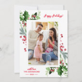 Kerstfeest Heilige Berry Prettige feestdagen Foto Feestdagenkaart (Voorkant)