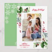 Kerstfeest Heilige Berry Prettige feestdagen Foto Feestdagenkaart (Voorkant / Achterkant)